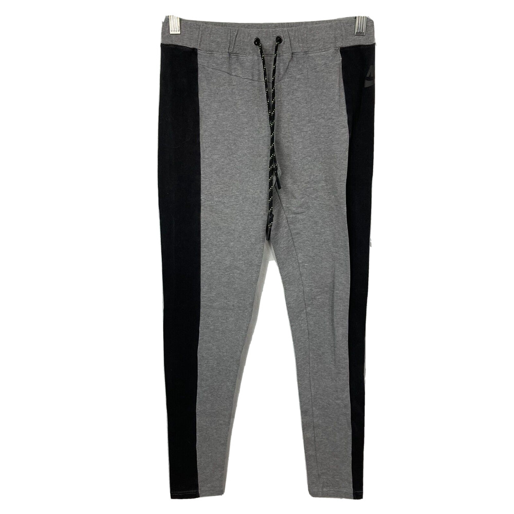 Nike Sweatpants Women S Gray Black Stripe Cotton Stretch Knit Drawstring Joggers - Picture 1 of 10